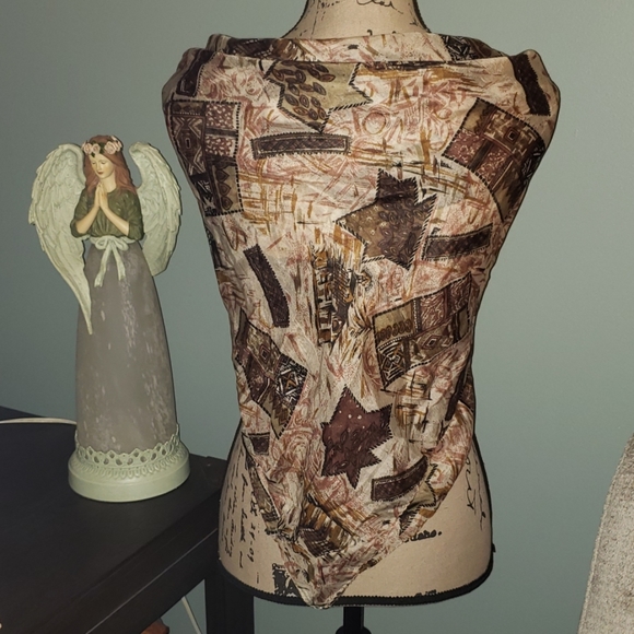 Genuine Silk Brown & Mauve Star Scenic Wrap Scarf